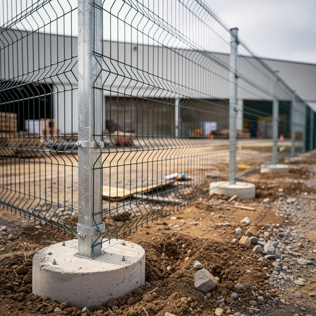 Ogrodzenie siatkowe na stalowych słupkach w betonie